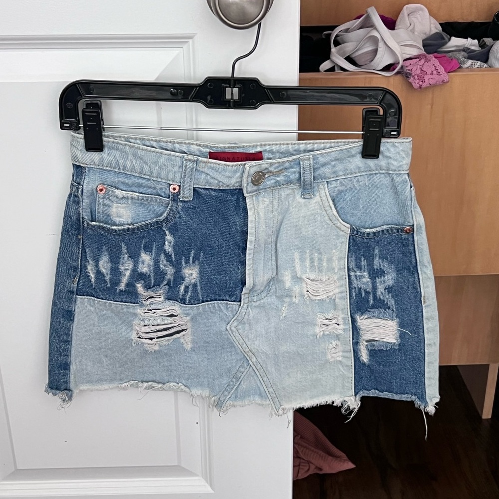 Multi Denim Mini Skirt